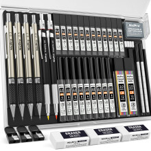 Nicpro 37PCS Art Mechanical Pencil Set, 4 PCS Metal Drafting Pencil 0.3mm & 0.5 mm & 0.7 mm & 0.9 mm & 2 PCS 2mm Lead Holder (6B 4B 2B HB 2H 4H) For