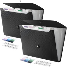 Lamitocs 2 PCS Expanding File Folder A4,13 Pockets File Organiser with Colored Tags, Paperwork A4 Plastic Wallet Document Storage Expander for School