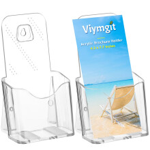 Viymgit DL Portrait Leaflet Holder, 2-Pack 1/3 A4 Size Clear Acrylic Brochure Display Holder, Wall Mount/Countertop Single Pocket Dispenser for Liter