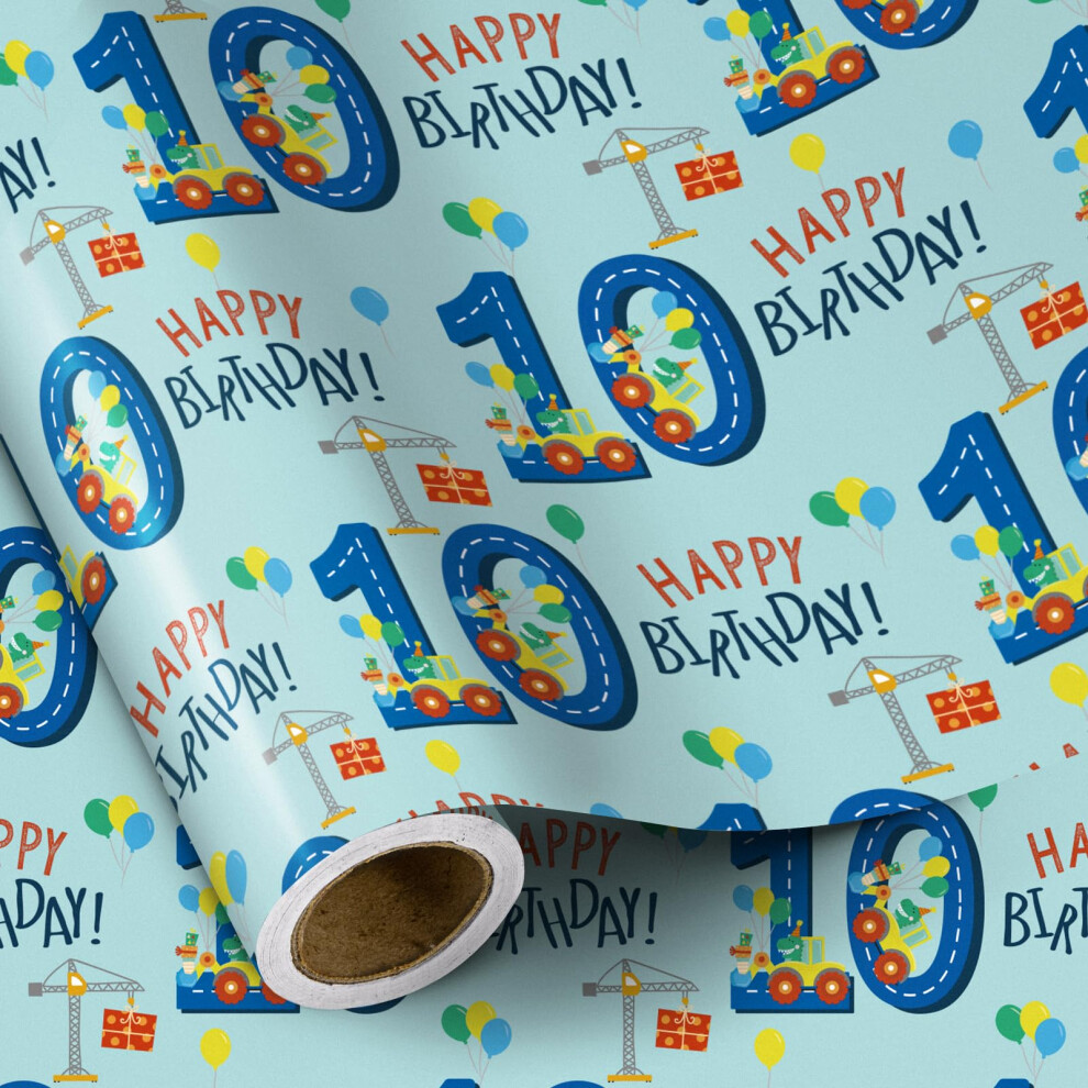 Photos - Office Paper RUSPEPA Birthday Wrapping Paper for Boy - Mini Roll - Dinosaur Truck Happy Birthday Design - 43.2cm x 5m - 10 Year Old