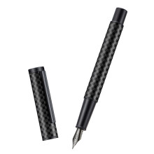 Hongdian Black Carbon Fiber Fountain Pen, Extra Fine Nib Modern Design Smooth Writing Pen with Converter and Metal Pen Case Set