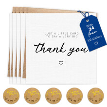 Giftinghouse 24 Thank You Cards Pack with Gold Foil Stickers and Kraft Envelopes, 12.5 x 12.5 cm – Blank Inside – Ideal for Teachers, Weddings, Ki