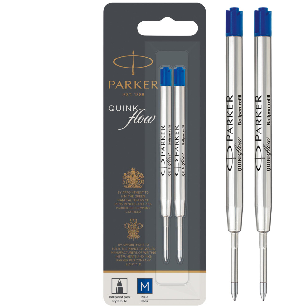 Parker Ballpoint Pen Refills | Medium Point | Quinkflow Ink | 2 Count Blue