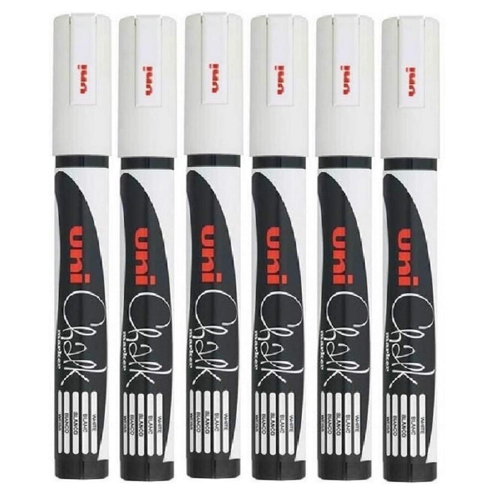 Uni-Ball Uni Bullet Tip Nib (1.8-2.5Mm) Liquid Chalk Marker Pen Colour Board Blackboard Chalkboard Menu Glass Windows Wet Wipe Non Permanent (Pack White