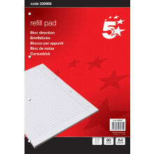 5 Star A4 Lined Paper Refill Pad (10 Pack),160 Page Note Pads Headbound Punched 4 Holes Feint Ruled Margin 60gsm White