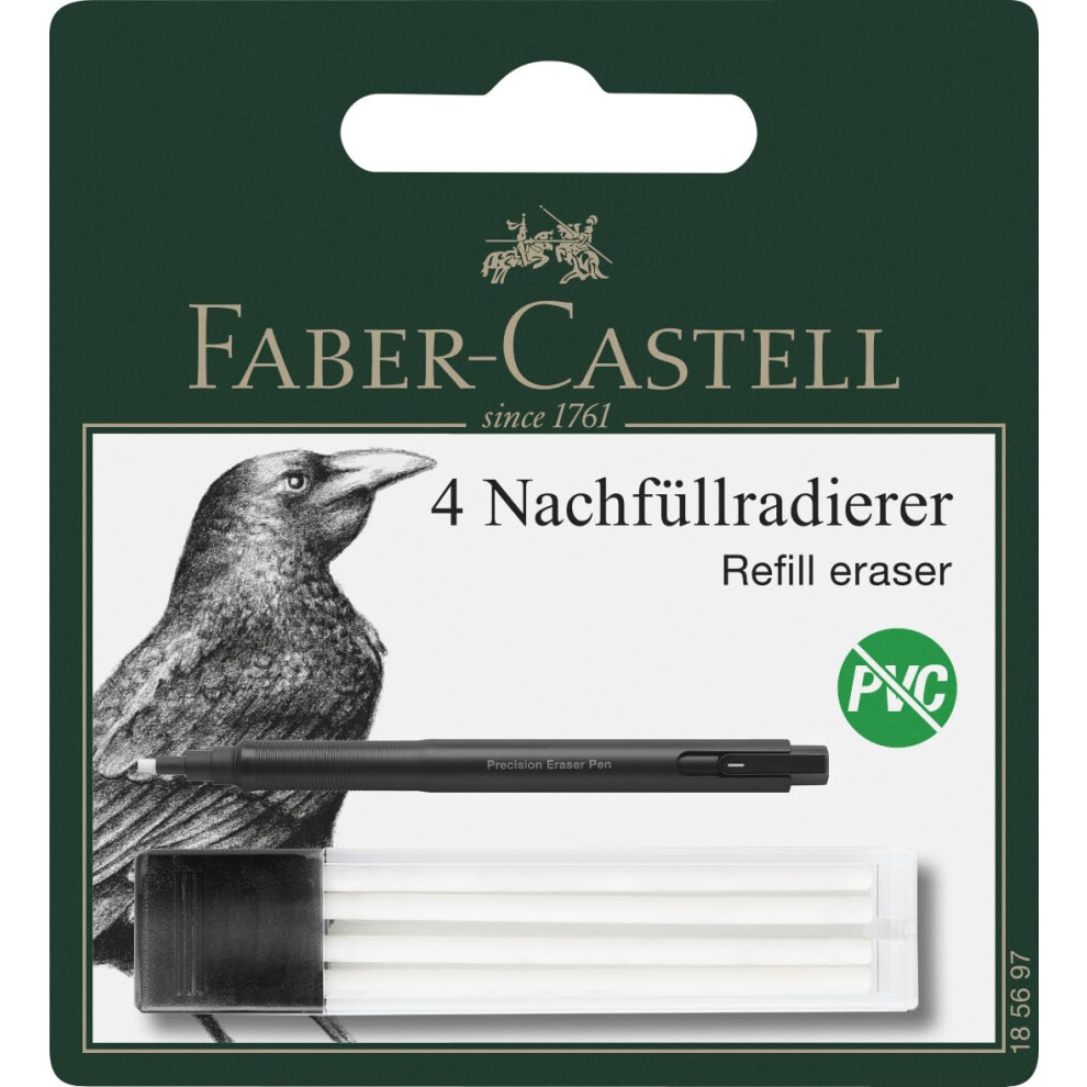 Faber-Castell 185697 Replacement Eraser Precision Eraser Pen, 4 Refill Erasers For Eraser Pen