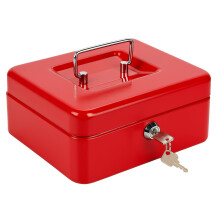 Best House | Metal Cash Money Box with Lock and Key | Cash Box with Slot | 6 Inch | RED | Pack of 1 | 6 Compartments, Lockable Portable with Removabl