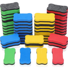 Outus 48 Pieces Magnetic Whiteboard Dry Eraser Office Erasers Bone Shaped Dry Erasers Fit for School, Home and Office, Red, Yellow, Blue and Green
