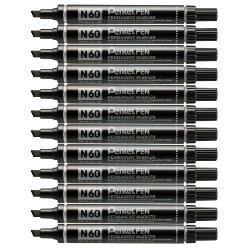 Pentel Pentel N60 Permanent Marker Chisel Tip Max.6mm Line Black Ref N60-A [Pack of 12]