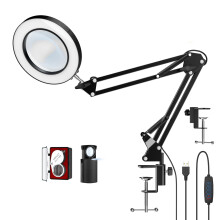 10X LED Magnifier Desk Lamp with Clamp, Hands Free Magnifying Glass with 72 LEDs Light, 3 Color Modes Stepless Dimmable, included Two Pack 30X 45X Je