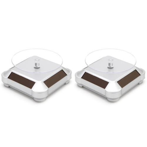 2X Rotating Display Stand 360 Degree Solar Power Rotating Turntable Display Stand Silver