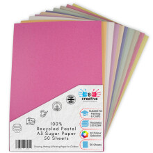 Be Creative A3 Recycled Sugar Paper 42 x 29.7 cm 100gsm – 50 Sheets in 10 Assorted Pastel Colours for Arts, Crafts, Drawing & Scrapbooking