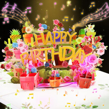 CNLITIHEKA 3D Musical Birthday Card, Light & Music Pop Up Flower Birthday Cards, 3D Flower Birthday Greeting Cards for Men Women Husband Wife Mom Dad
