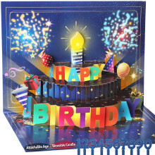 Musical 3D Pop-Up Birthday Card with Chocolate Cake Design, Dual Party Poppers & Blow Out LED Candle, Sound Effects & Light Show, Includes Envelope f