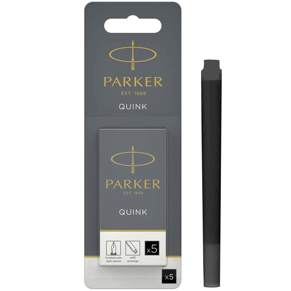 Parker Fountain Pen Ink Refill Cartridges | Long | Quink Ink | 5 Count (Blister) Black