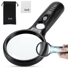 Magnifying Glass with Light, BUSATIA LED Illuminated Magnifier with 3X 45X High Magnification, Lightweight Handheld Magnifying Glass for Reading, Ins