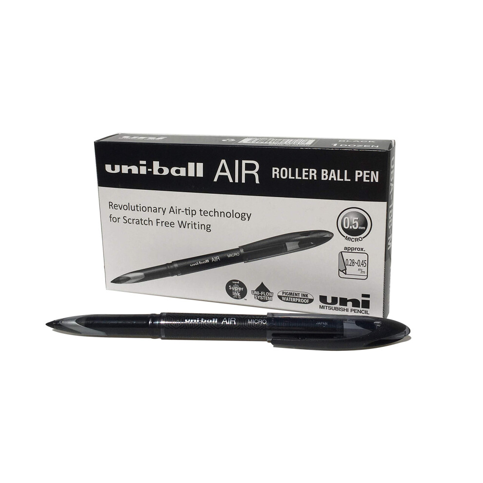 Uni-Ball - Air, Micro Nib, Liquid Ink Rollerball Pens (12Pc Set) - Smooth, Comfortable, Long Lasting, Japanese Quality, For School, Work, Offic Black