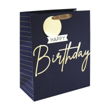 Eurowrap Blue and Gold Happy Birthday Gift Bag With Gift Tag - Gift Bag for Him, Birthdays, Kids, Boys - Stylish Bright Mens Happy Birthday Gift Wrap