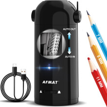 AFMAT Fully Automatic Electric Pencil Sharpener for Colored Pencils 7-11.5mm, Auto in&Out, Rechargeable Hands-Free Pencil Sharpener with Container fo