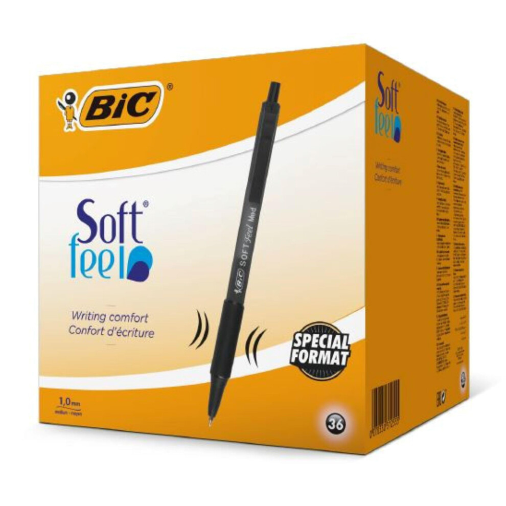 Bic Soft Feel Ballpoint Pens, Medium Point (1.0Mm), Every-Day Writing Pens With Barrel, Box Of 36 [Amazon Exclusive] Black