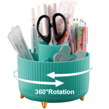 Lenfuos Rotating Pen Pencil Holder Desk Organiser - 360 Degree Pencil Pots Makeup Brush Holder with 5 Compartments for Home Office Supplies Desktop T