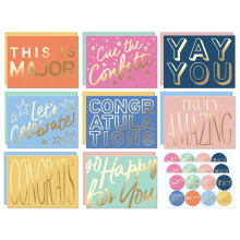 SWEETZER & ORANGE Modern Congratulations Cards – Set of 24 Gold Foil Congrats Cards with Envelopes, Stickers & Storage Box – 4.25x5.75” Assorted