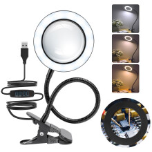 URAQT Magnifying Glass with Light 5X Magnifying Lamp,56 LEDs Magnifying Glasses for Hobbies,3 Color-10 Brightness LED Desk Lamp Magnifier,Dimmable US