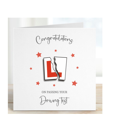 Congratulations Driving Test Card, Well Done Passing Exam, Red L Plates,