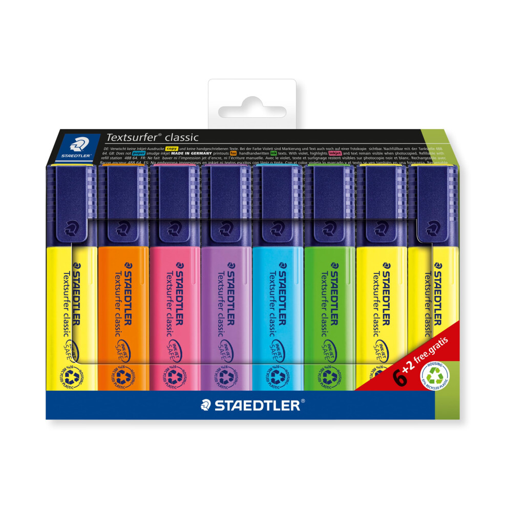 Staedtler 364 A C8 Textsurfer Classic Highlighter - Assorted Colours (Card Pack Of 6+2 Free)