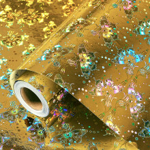 Gold Holographic Wrapping Paper Roll 43cm x 10m, Shiny Metallic Iridescent Butterfly Gift Wrapping Paper for Women Men Girls Boys Birthday Wedding Ch
