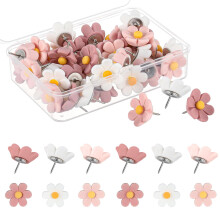 Wanheart Drawing Push Pins - 30Pcs Flower Drawing Pins,Thumb Tacks for Cork,Drawing Pins for Notice Boards and Maps & Crafts - Perfect for School & O