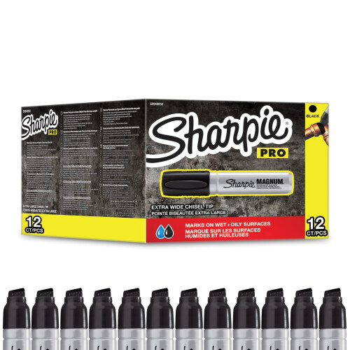 Sharpie Sharpie Pro Magnum Permanent Markers | Chisel Tip | Black Ink | 12 Count