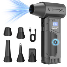Biftrew Compressed Air Duster for PC/Car/Computer, 150000RPM Compressed Air Cleaner with LED Light & Display, 4-Gear Adjustable Air Duster with 5 Noz