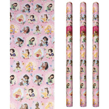 6m Birthday Wrapping Paper 3 Rolls of 2M x 70cm Gift Wrap for Boys or Girls - UK Made (Disney Princess)