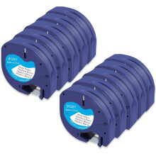 10 x Molabel Label Tape Compatible with Dymo Letratag S0721610 91201 12 mm x 4 m Black on White Plastic Tape for LT-100H LT110T LT-100TLabel Printers