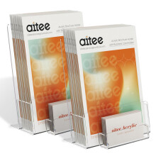 AITEE A5 Clear Leaflet Holder: Acrylic Brochure Dispenser with Business Card Holder Freestanding Booklet Flyer Stand for Counter Office Restaurant Re