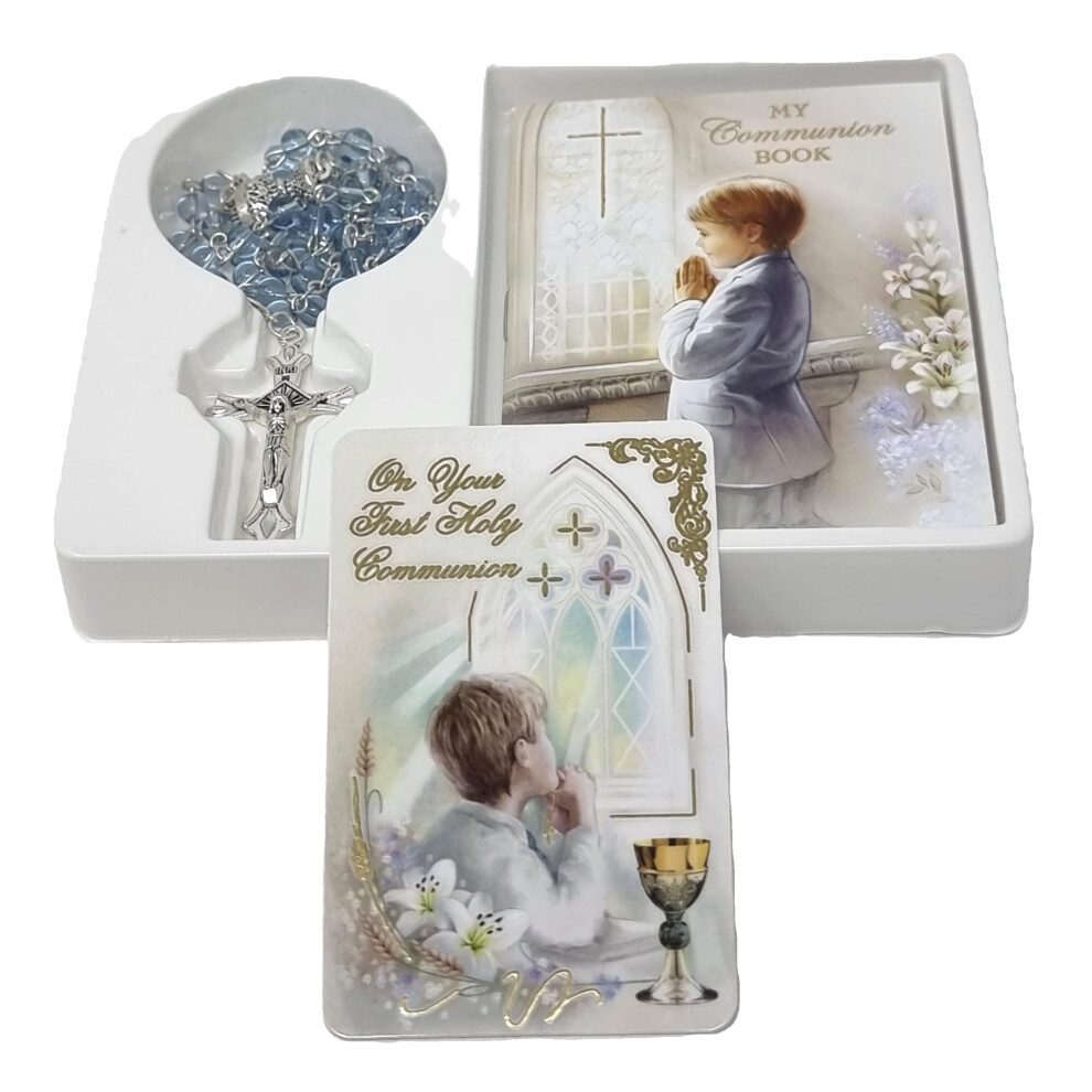 celebrationgiftsforall First Holy Communion Prayer Book, Blue Glass Rosary and Prayer Card all Gift-boxed-image-OPC-PVNJ9PP-NEW