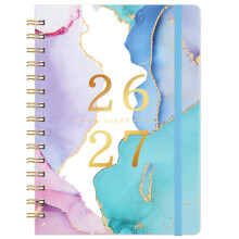 Academic Diary 2026-2027 - Diary 2026-2027 A5 Week to View, August 2026 - July 2027, Pink and Blue, Twin-Wire Binding, Hard Cover, Elastic Closure, 2