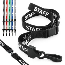 CKB LTD Staff LANYARDS Breakaway Safety Lanyard Pre-Printed Text Neck Strap Swivel Plastic Clip for ID Card Holder - Pull Quick Release Design (Pack