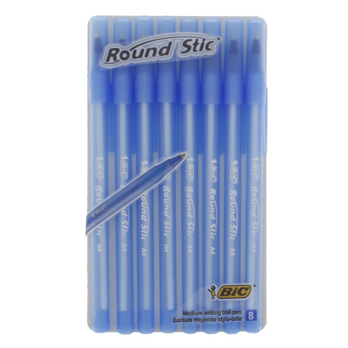 BIC Bic Round Stic Medium Writing Ball Pen - BLUE - PACK OF 8