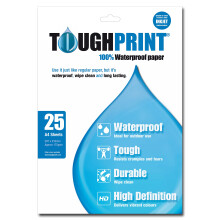 Toughprint A4-Inkjet Waterproof Paper, 25 Sheets High-Definition, Durable, Wipe Clean Sheets, Ideal for Outdoor Sports, Map Printing and Signs