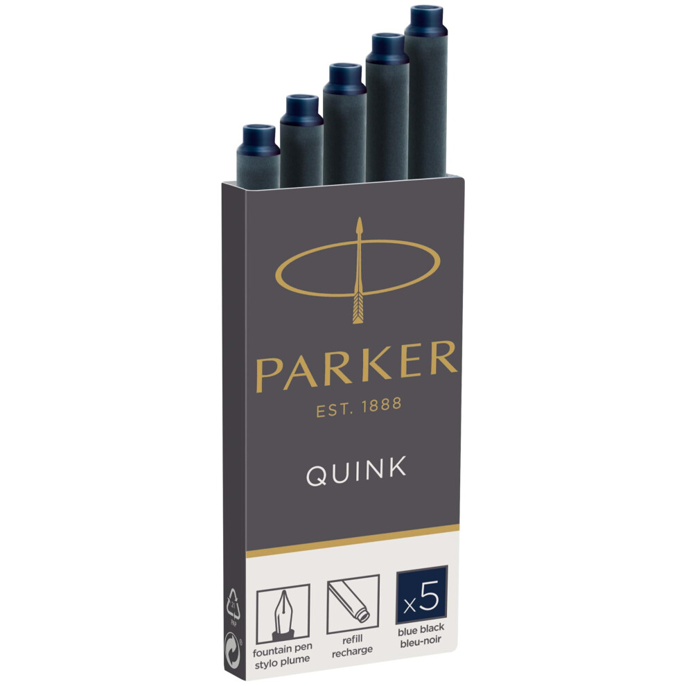 Parker Fountain Pen Ink Refill Cartridges | Long | - Quink Ink | 5 Count Blue/Black