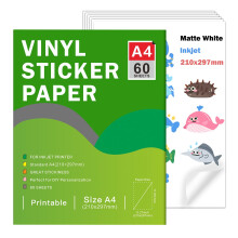 Ruibytree Printable Matte Vinyl Sticker Paper for Inkjet Printer - A4 Size (297 x 210 mm) White Matte DIY Self-Adhesive Sticker Compatible with Cricu