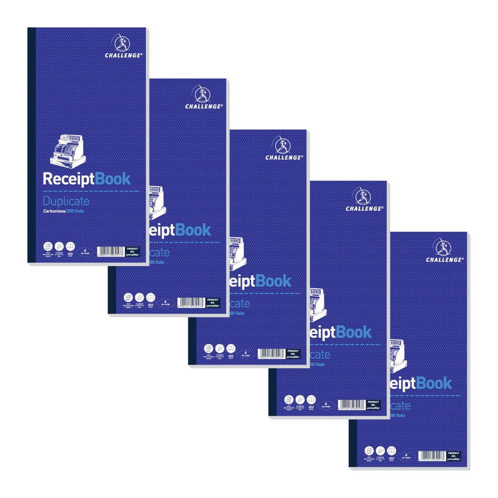 Challenge Duplicate Receipt Book, Carbonless, 200 Pages, 1 Pack (280 X 141 Mm)