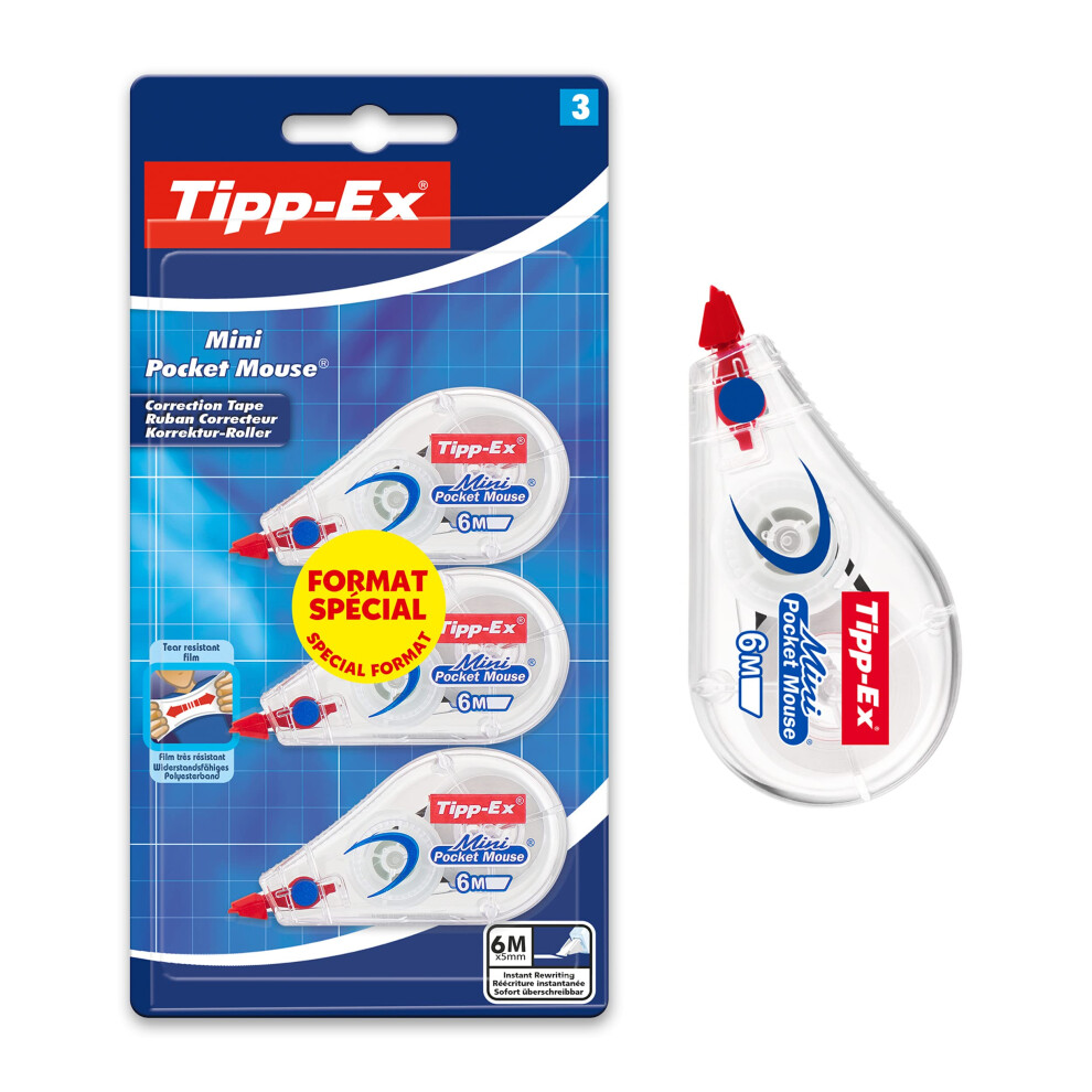 Bic Tipp-Ex Mini Pocket Mouse Correction Tape – Blister Pack 2+1 White
