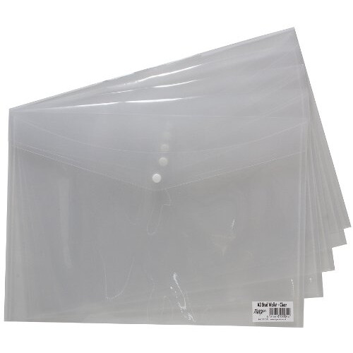 Tiger A3 Clear Stud Wallet Folder Plastic Document Holder File Popper Wallets (Pack of 5)