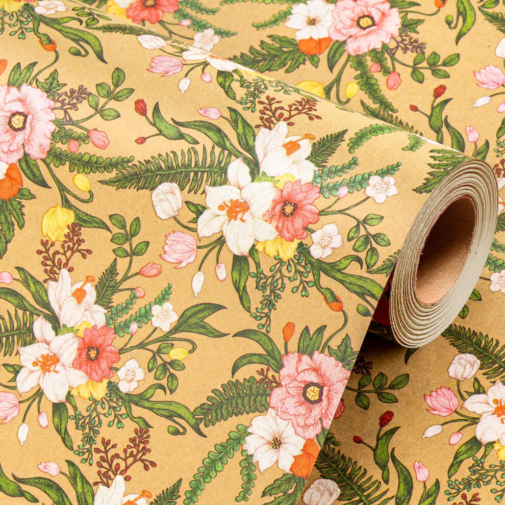 Photos - Office Paper Wikadlik Kraft Wedding Wrapping Paper, 43cm x 10m Romantic Pink White Flowers Bloom Gift Wrap Paper for Mother's Day, Birthd