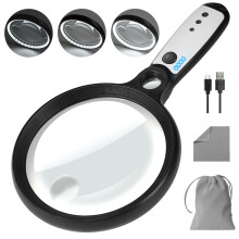 Large Magnifying Glass with 37 LED Light, 10X 20X 45X Handheld Illuminated Lighted Magnifier with 3 Light Modes Rechargeable Magnifying Glass for Sen