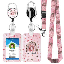 bolimoss Be Kind Lanyard with Card Holder, Cute Rainbow Retractable Card Holders for Nurse, Teacher Lanyard Neck Strap with Metal Clip & Safety Break