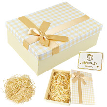 YIMETOP Gift Box with Lid, Premium Present Box 25x18x9cm Medium Gift Box with Shredded Paper Ribbon Greeting Card Unique Design for Valentinstag, Bir